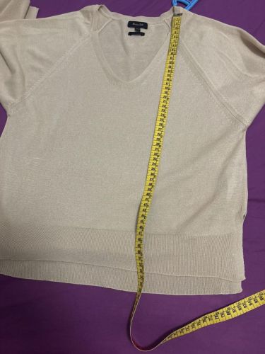 Μπεζ Λεπτό Πλεκτό Massimo Dutti με V Λαιμόκοψη (Extra Small)